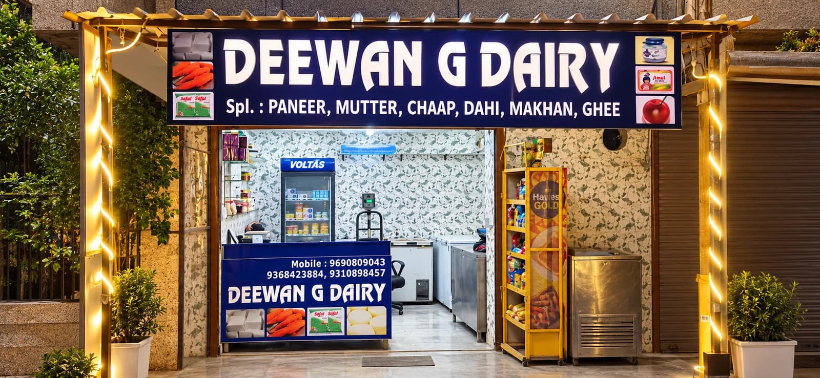 Deewan G Dairy storefront in Main Market, Amritpuri, East of Kailash
