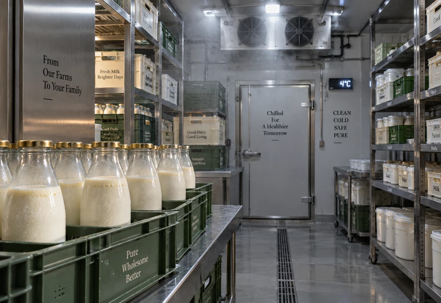 Store operations and cold storage crates at Deewan G Dairy